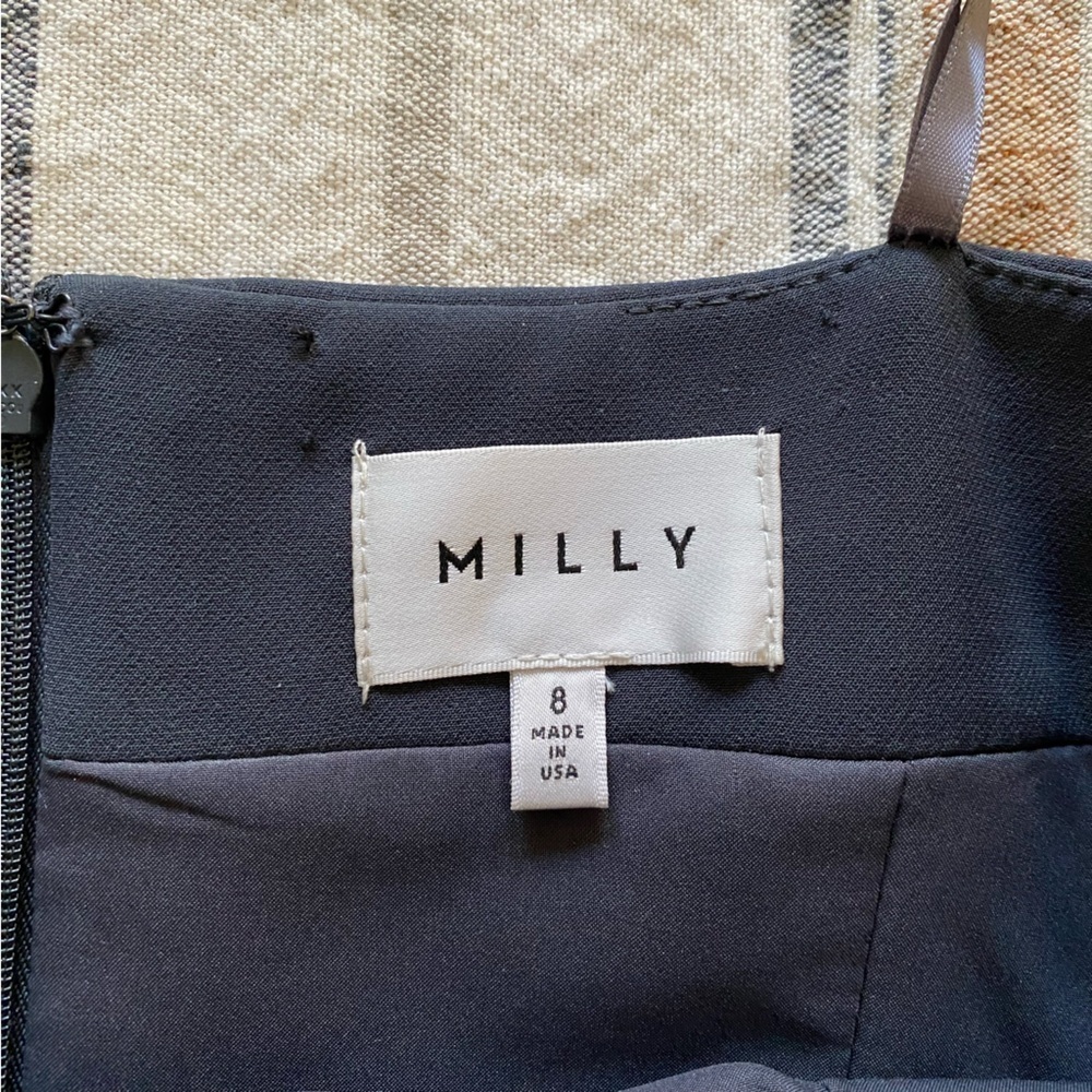 Milly Dark Gray Brit Off The Shoulder Bow Cady Sheath Dress - Picture 11 of 16